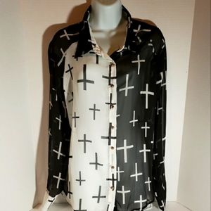 NWT Women's Dots Long Sleeve Button Down Shirt